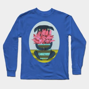 Shy Dog With Houseplant Long Sleeve T-Shirt